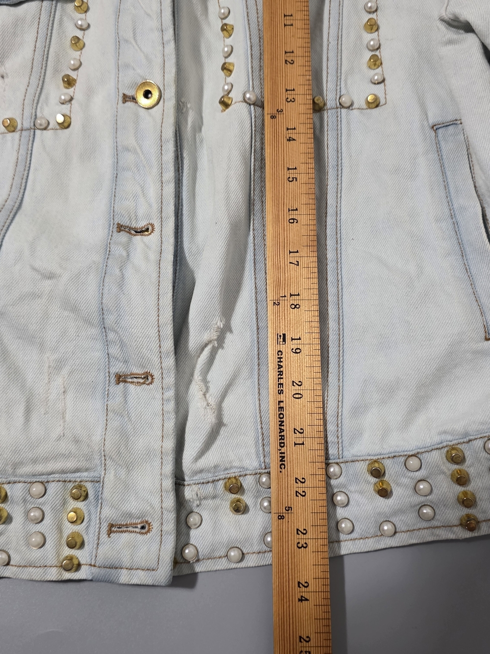 Studded Embroidered Light Blue Denim Jacket by Faded Glory - Picture 15 of 15
